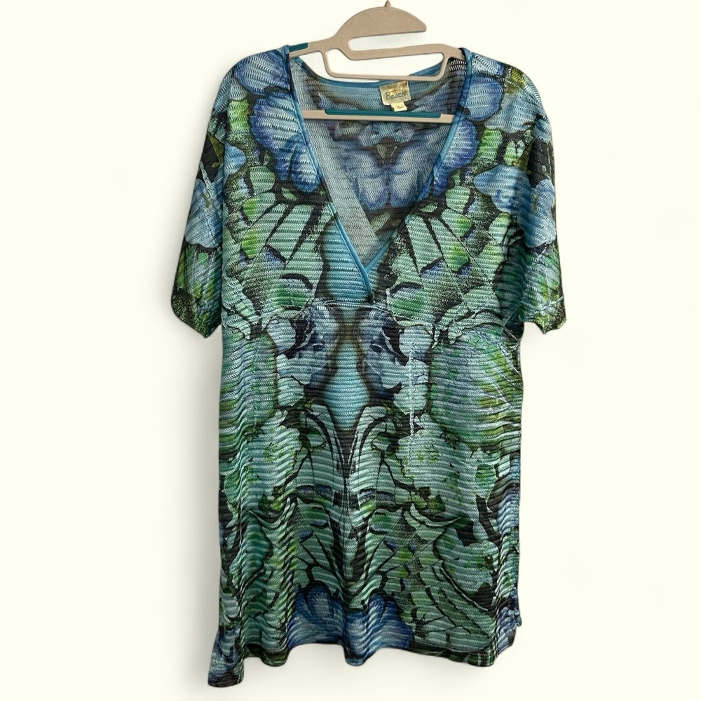 Emerald Beach V neck floral print tropical cover up dress size Large non slip